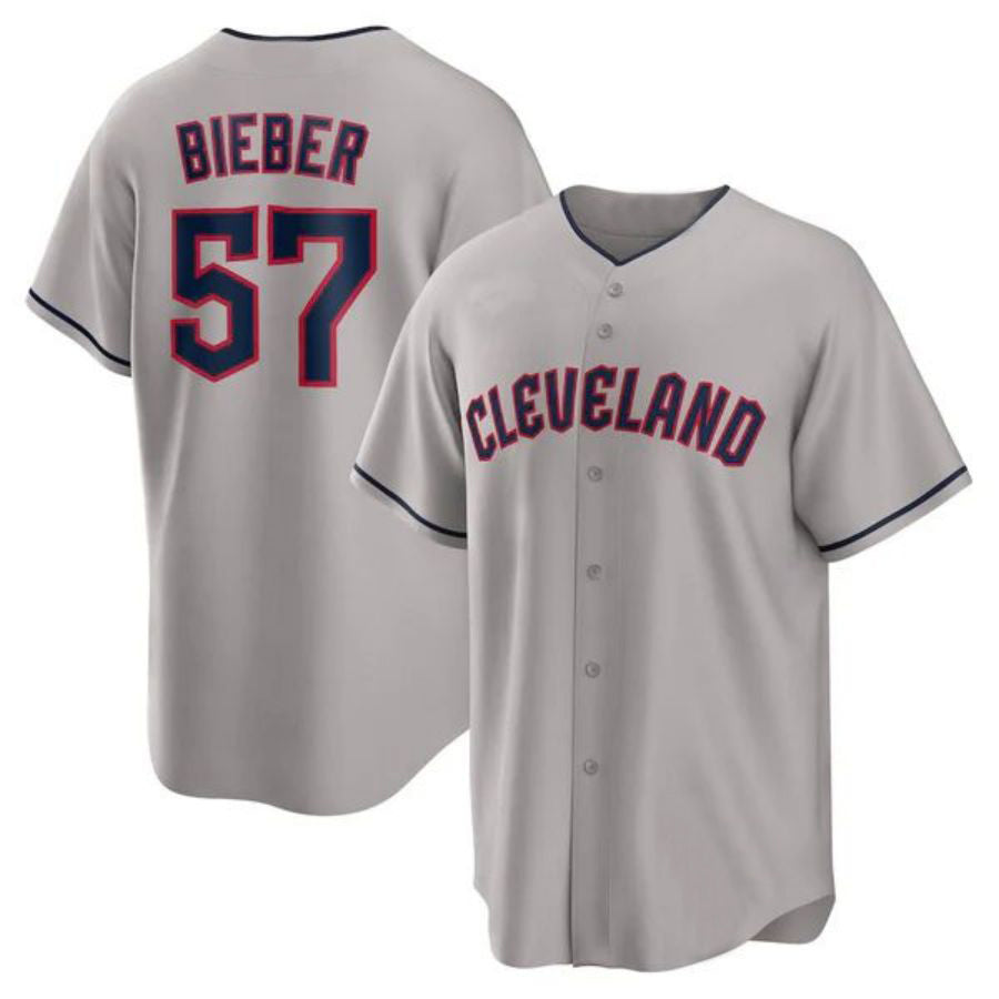 #57 Shane Bieber Player C.Guardians Gray Replica Game Baseball Jerseys