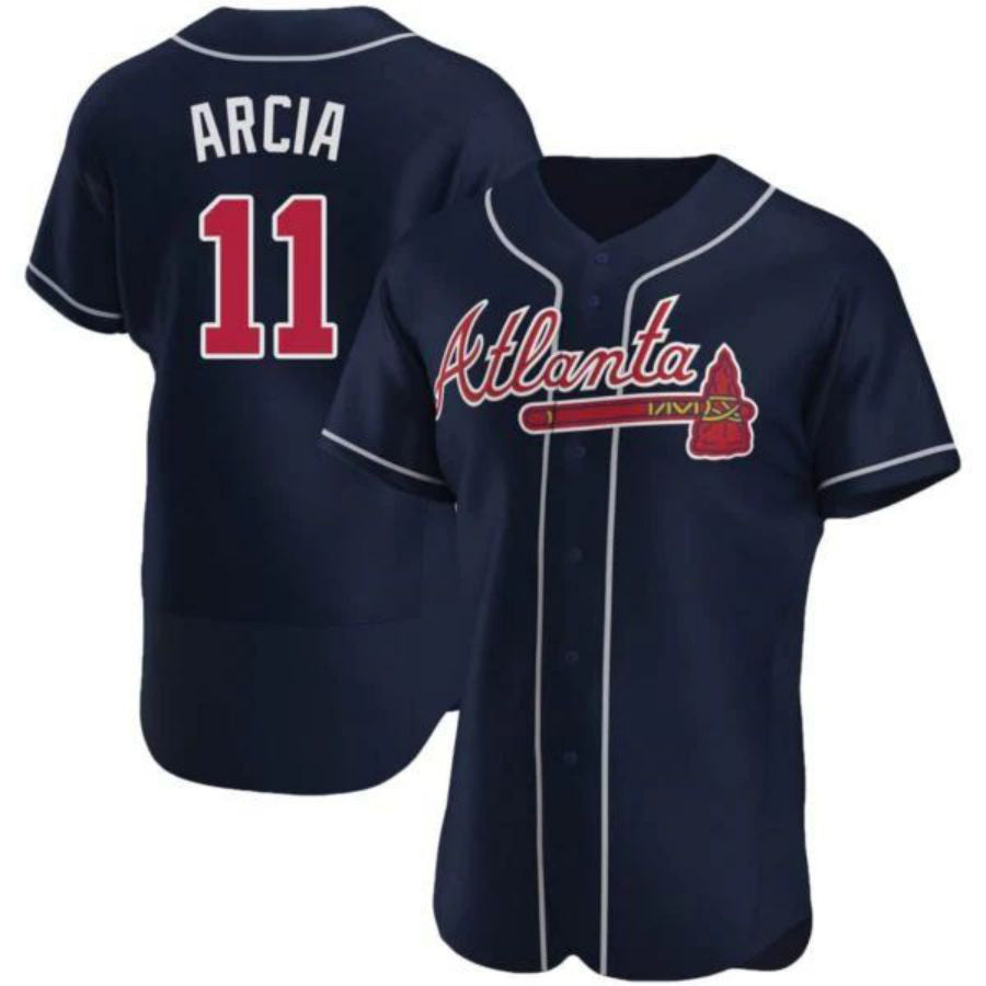 A.Braves #11 Orlando Arcia Player Navy Limited Elite Stitches Baseball Jerseys