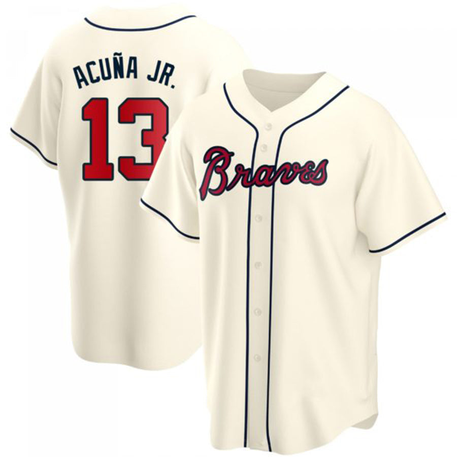 A.Braves #13 Ronald Acuna Jr. Player Cream Alternate Jersey Stitches Baseball Jerseys