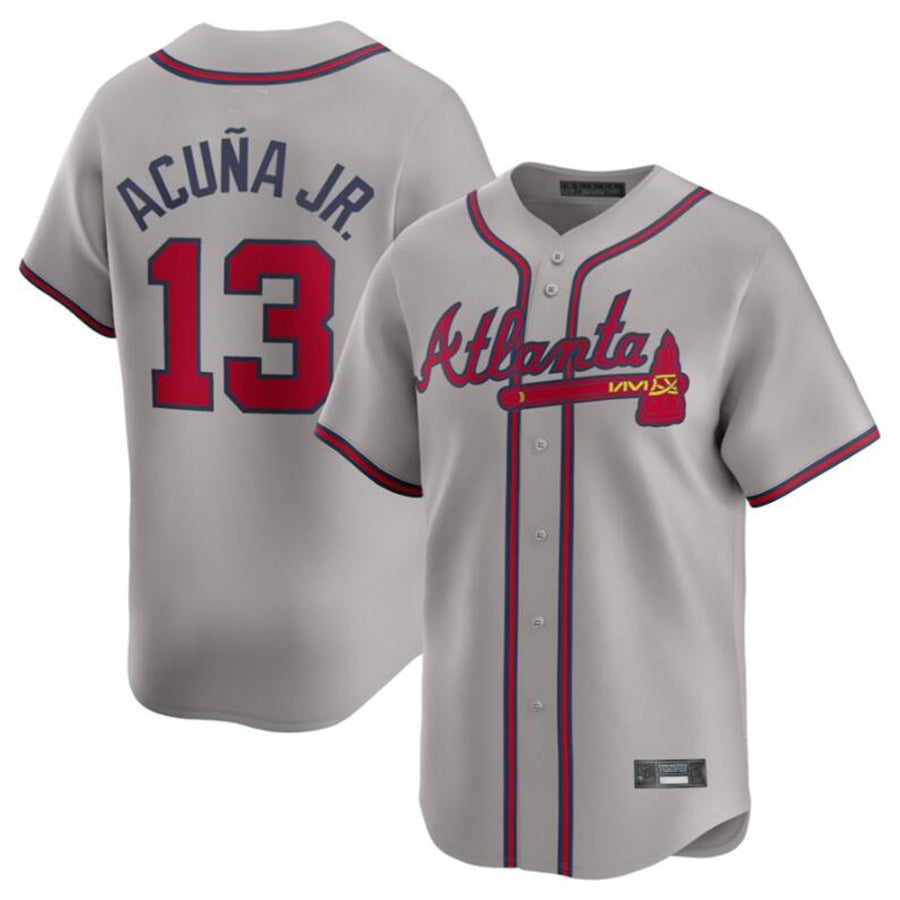 A.Braves #13 Ronald Acuna Jr. Gray Away Limited Player Jersey American Stitched Baseball Jerseys