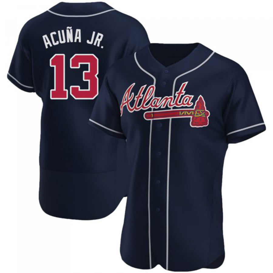 A.Braves #13 Ronald Acuna Jr. Navy Elite Player Jersey Stitches Baseball Jerseys