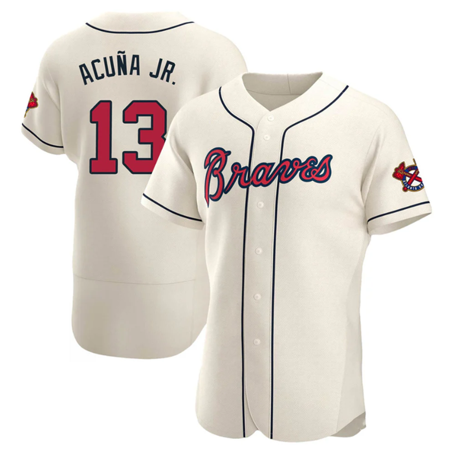 A.Braves #13 Ronald Acuna Jr. Player Cream Replica Stitches Baseball Jerseys