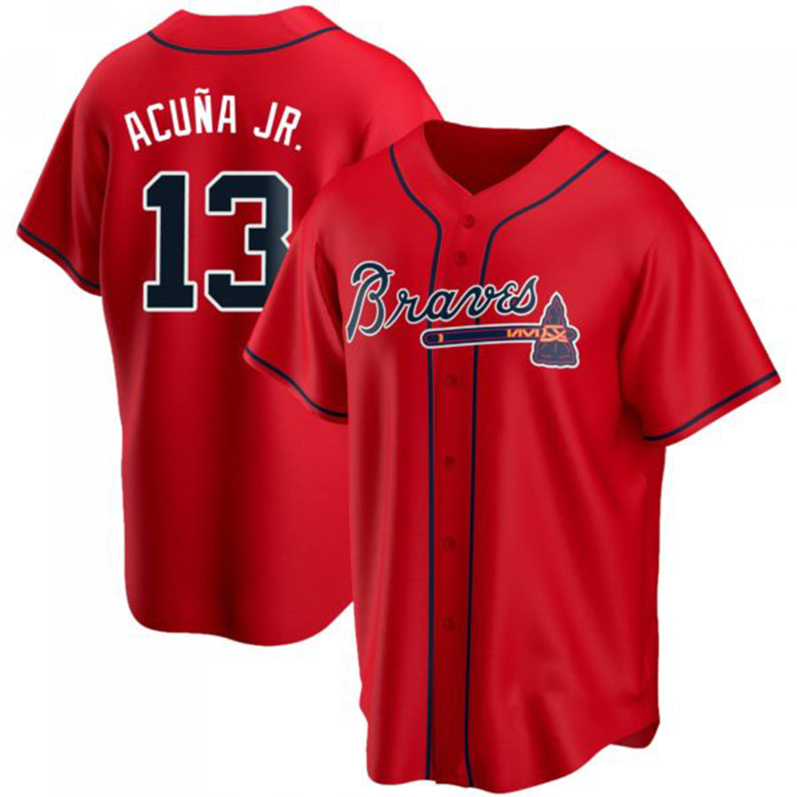 A.Braves #13 Ronald Acuna Jr. Red Game Player Jersey Stitches Baseball Jerseys