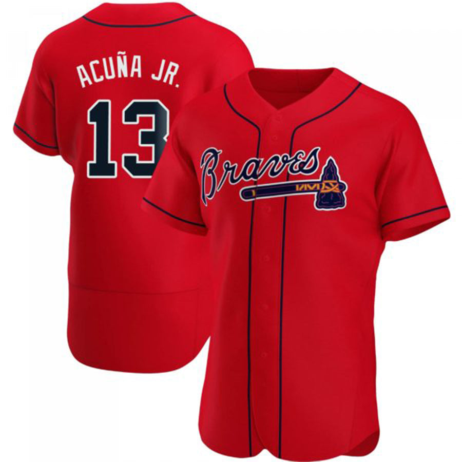 A.Braves #13 Ronald Acuna Jr. Red Elite Player Jersey Stitches Baseball Jerseys