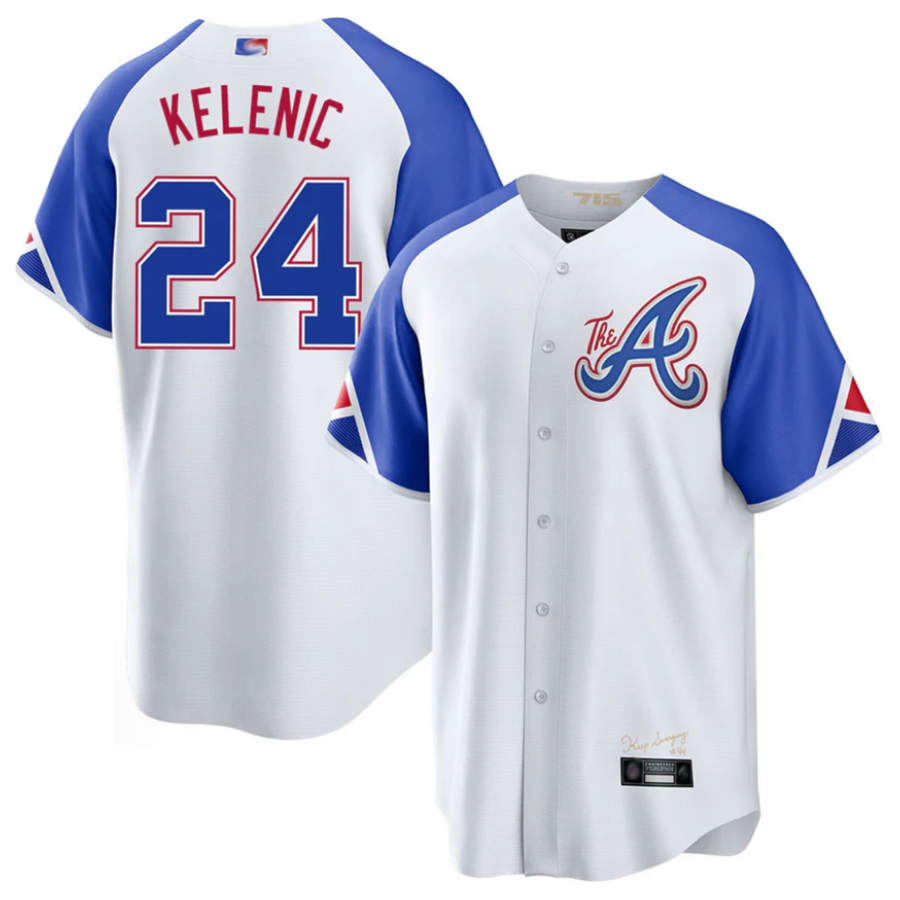 A.Braves #24 Jarred Kelenic Player White-Blue City Connect Replica Stitched Baseball Jerseys