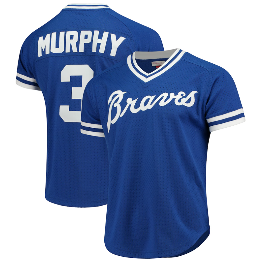 A.Braves #3 Dale Murphy Player Mitchell & Ness Royal Cooperstown Mesh Batting Baseball Jerseys