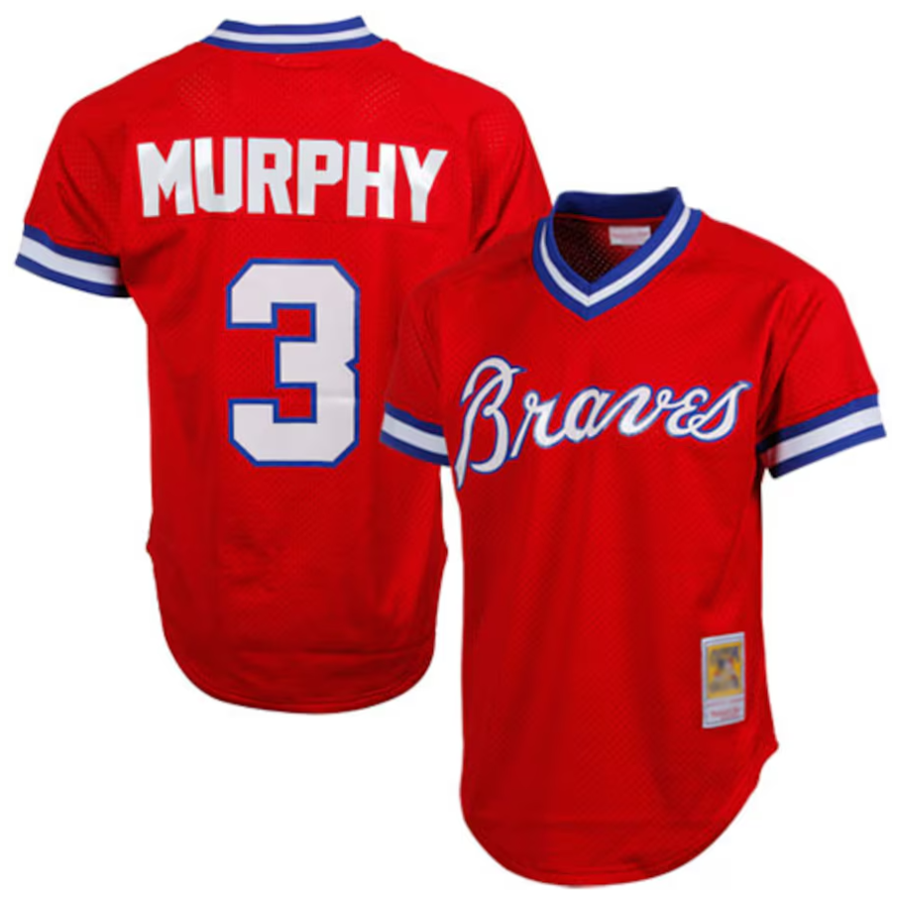 A.Braves #3 Dale Murphy Player Mitchell & Ness Red 1980 Authentic Cooperstown Collection Mesh Batting Baseball Jerseys