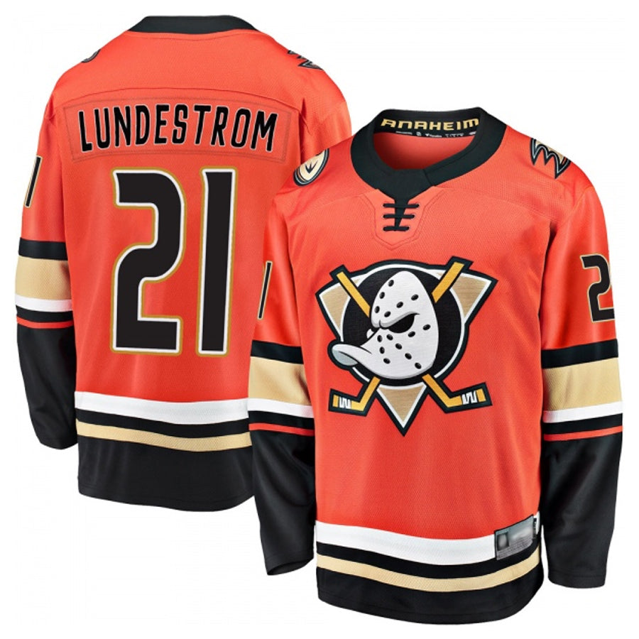 A.Ducks #21 Isac Lundestrom Player Fanatics Breakaway Orange Hockey Jerseys