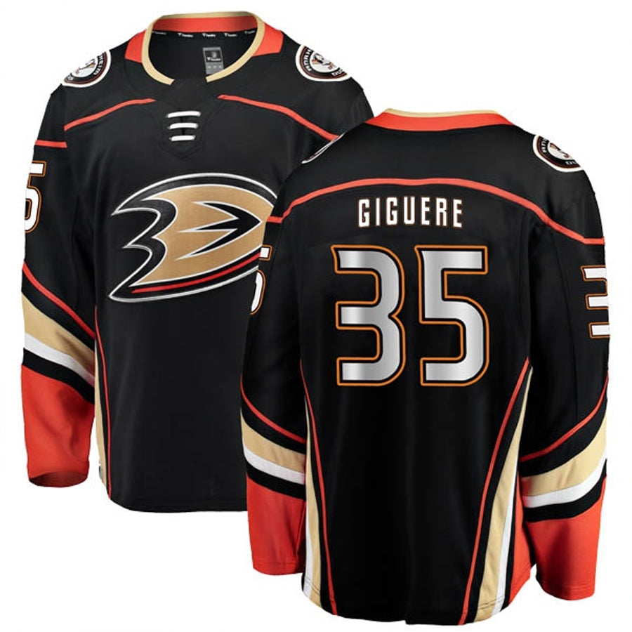 A.Ducks #35 Jean-Sebastien Giguere Player Fanatics Breakaway Home Black Hockey Jerseys