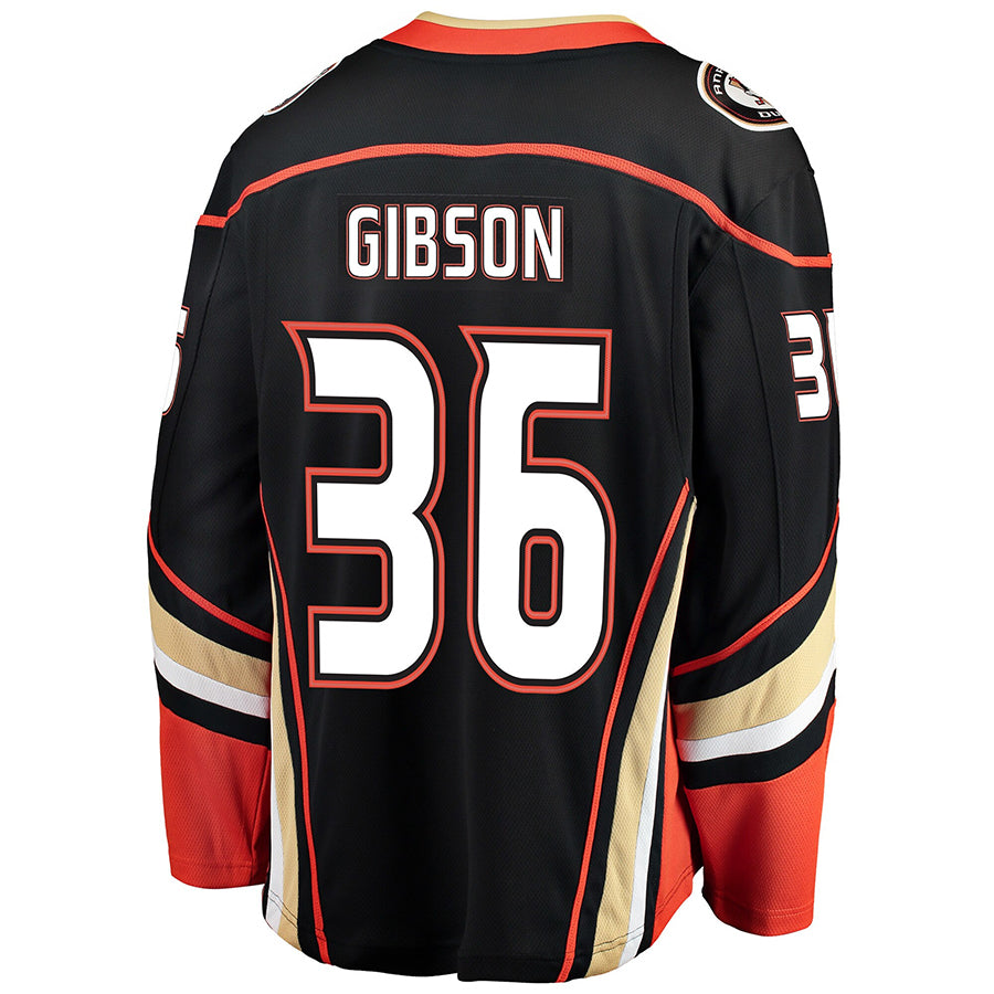 A.Ducks #36 John Gibson Player Fanatics Breakaway Black Home Hockey Jerseys