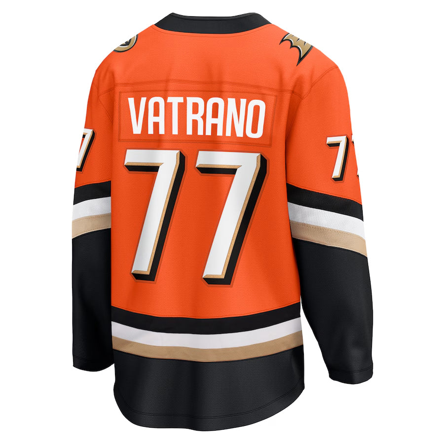 A.Ducks #77 Frank Vatrano Player Fanatics Home Breakaway Orange Hockey Jerseys