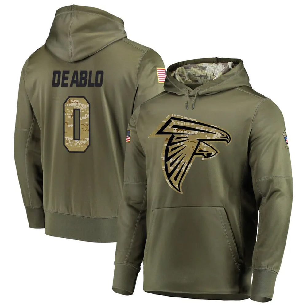A.Falcons #0 Divine Deablo Player Olive Salute to Service Hoodies Football Jerseys