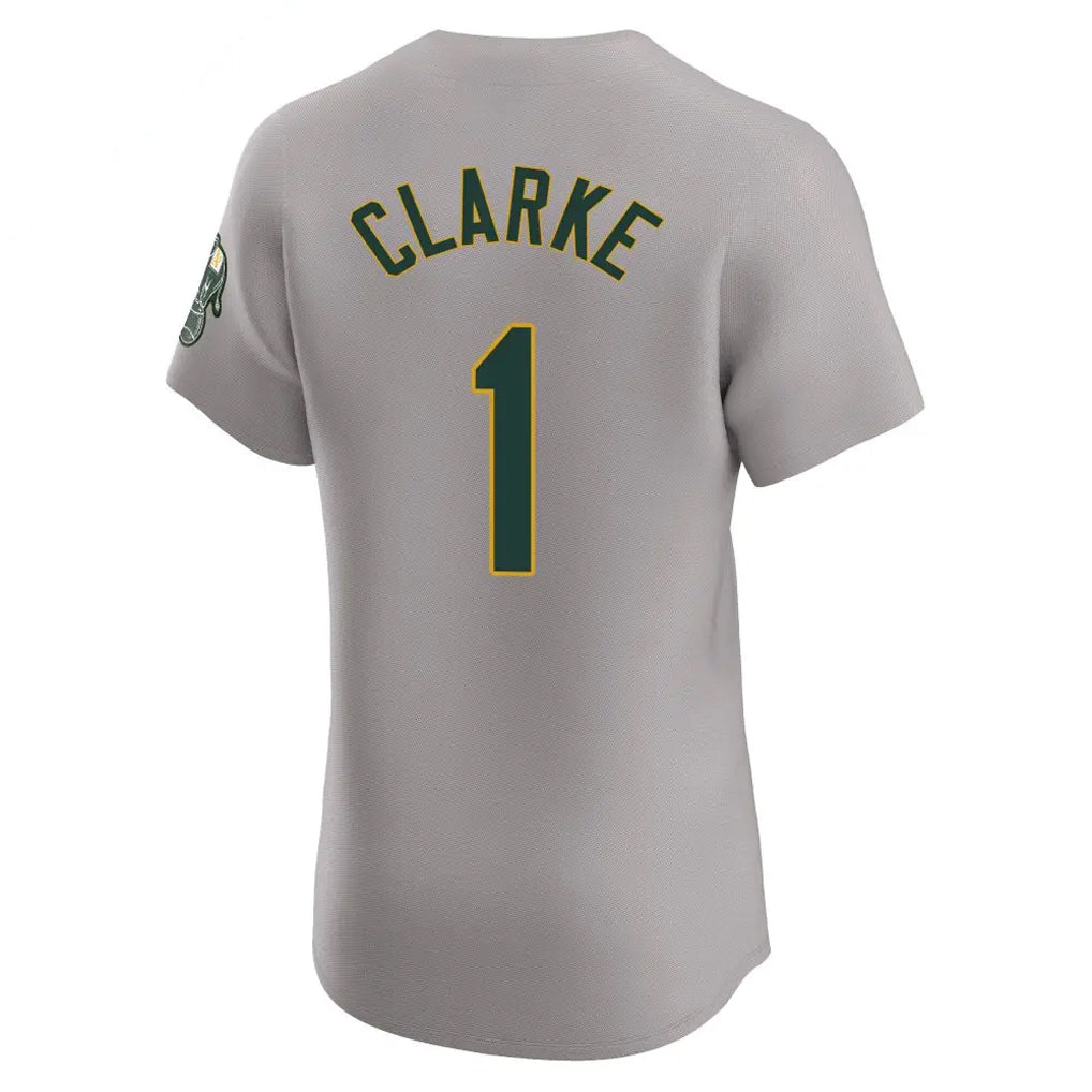 Athletics #1 Denzel Clarke Player Gray Elite Road Baseball Jerseys