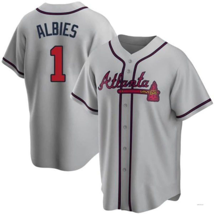A.Braves #1 Ozzie Albies Player Gray Road Jersey Stitches Baseball Jersey