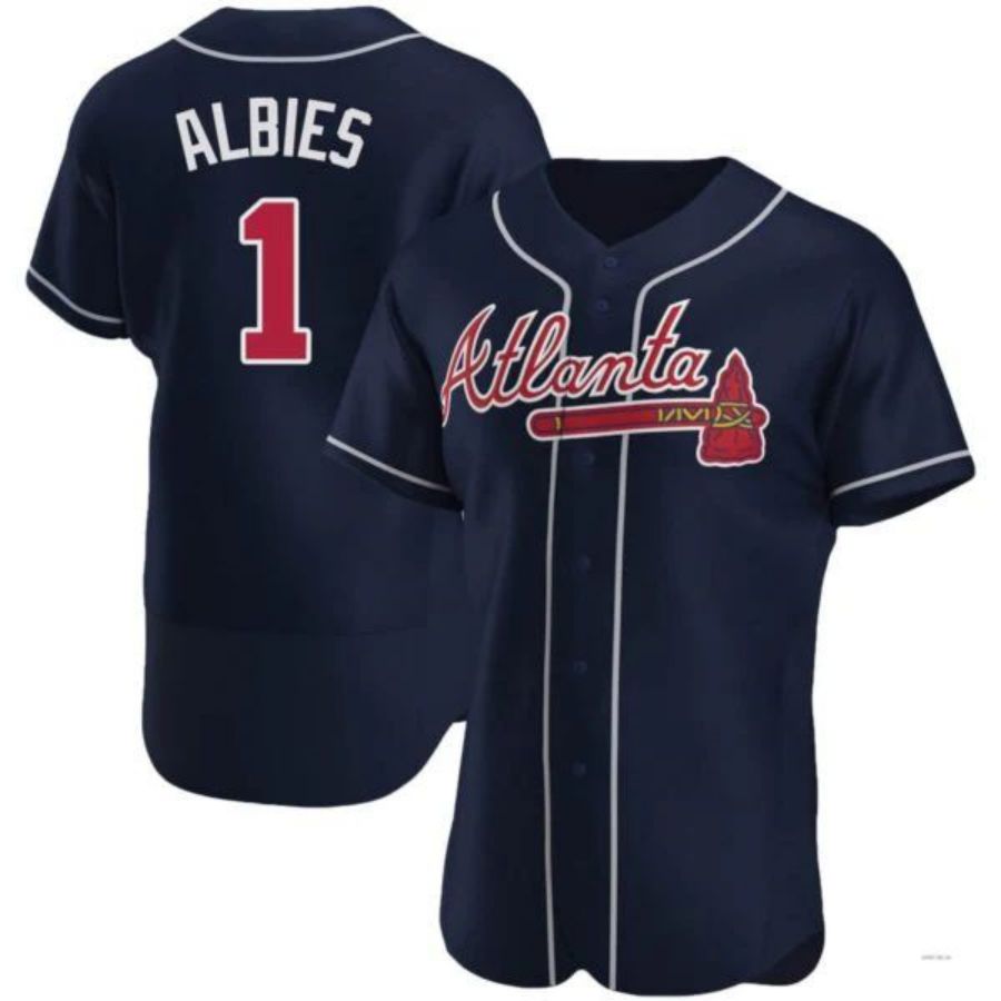 A.Braves #1 Ozzie Albies Player Navy Jersey Stitches Baseball Jersey