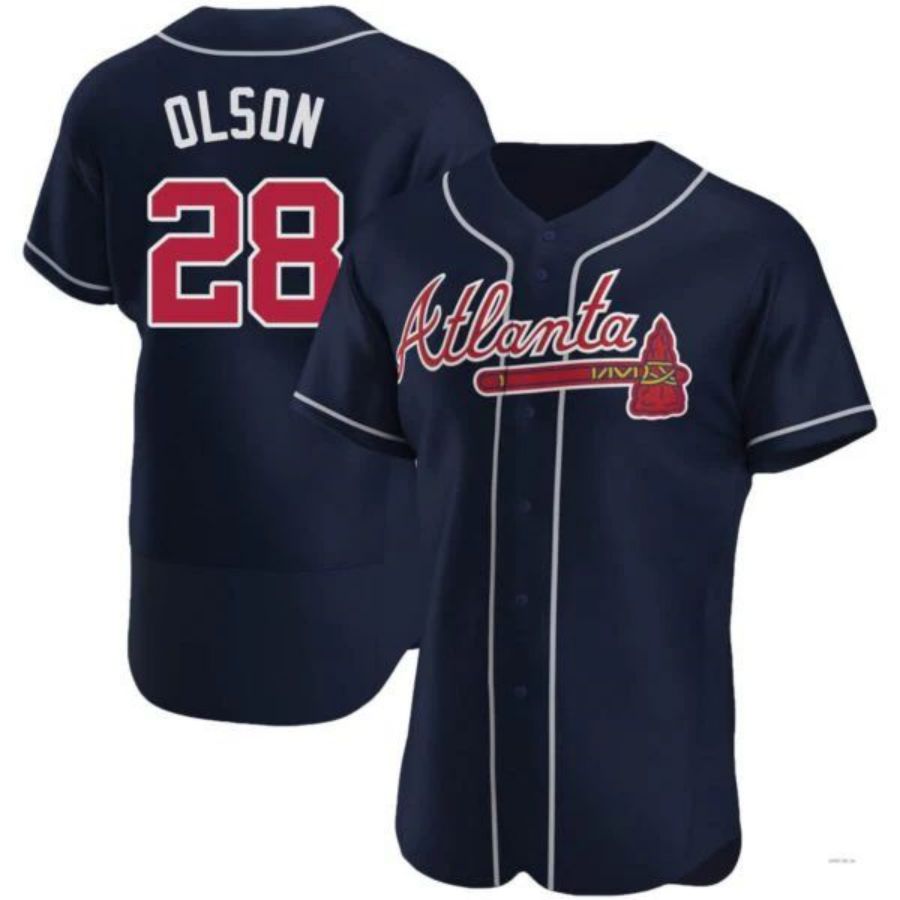 A.Braves #28 Matt Olson Navy Elite Player Jersey Stitches Baseball Jerseys