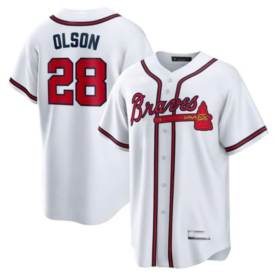 A.Braves #28 Matt Olson White Home Replica Player Game Jersey Stitches Baseball Jerseys