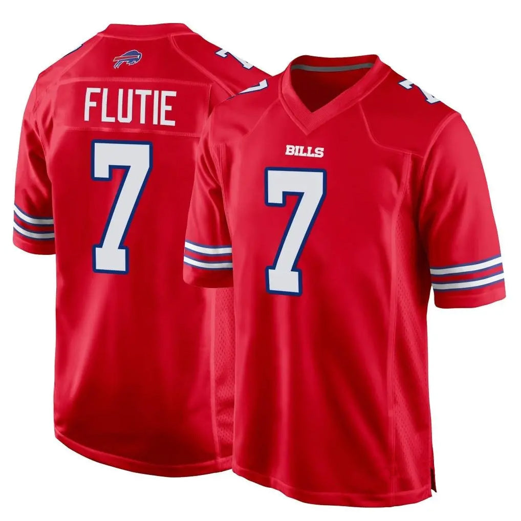B.Bills #7 Doug Flutie Player Red Home Game Football Jerseys
