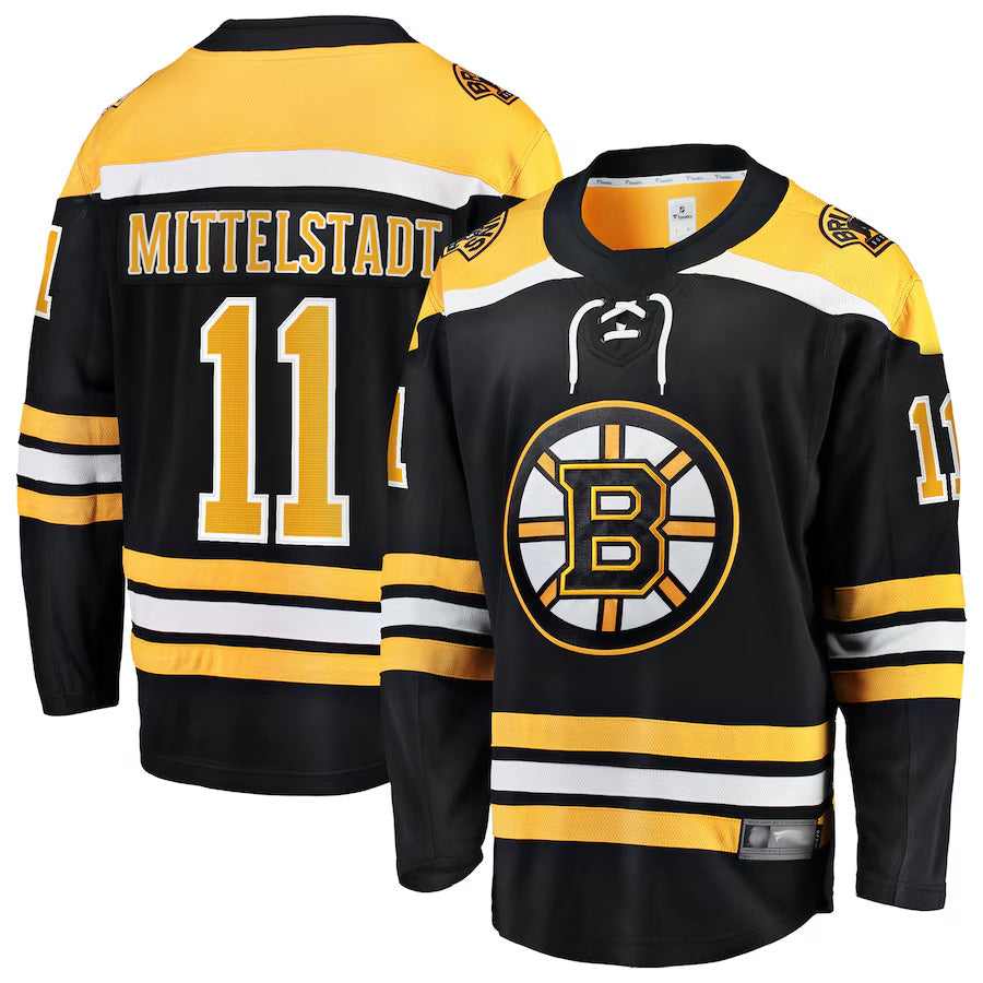 B.Bruins #11 Casey Mittelstadt Player Fanatics Home Breakaway Black Hockey Jerseys
