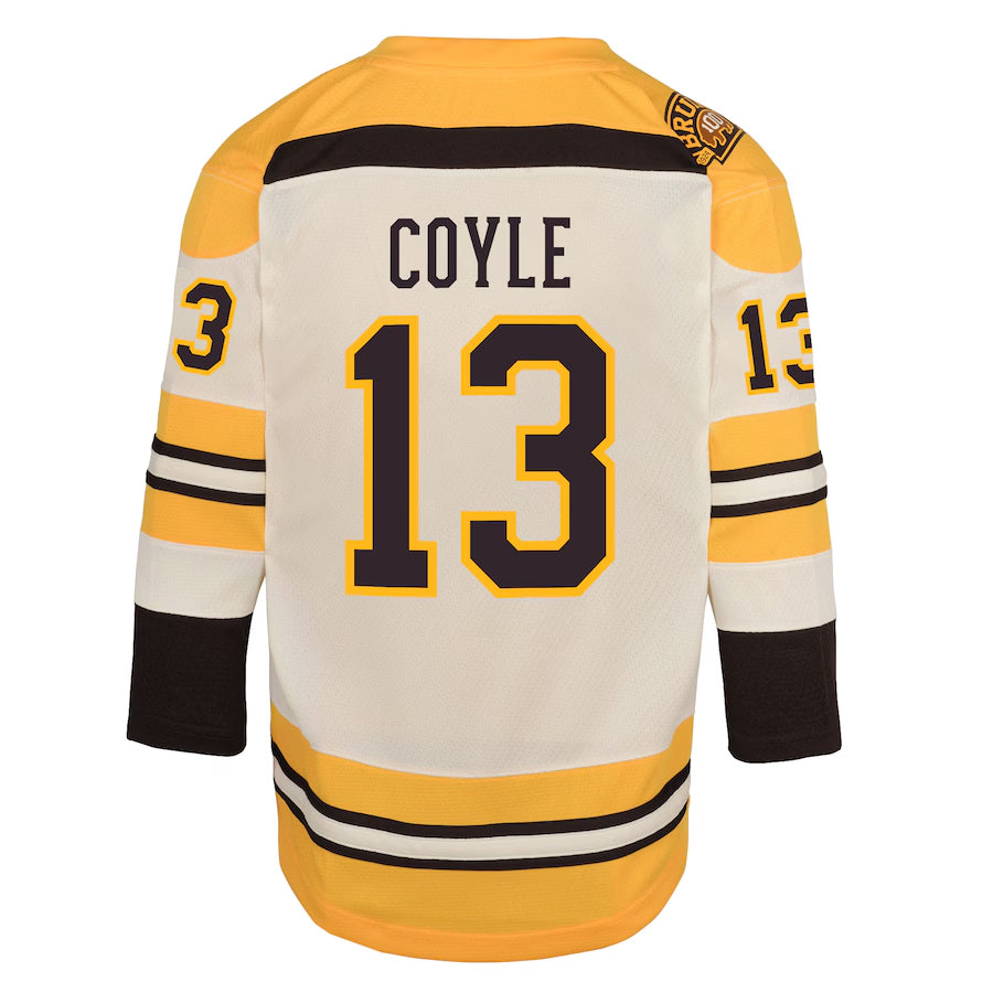 B.Bruins #13 Charlie Coyle Player Cream Anniversary Replica Hockey Jerseys