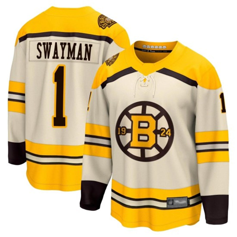 B.Bruins #1 Jeremy Swayman Player Fanatics Premier Breakaway Hockey Jerseys