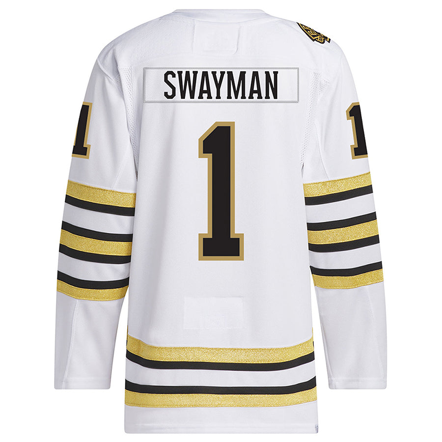 B.Bruins #1 Jeremy Swayman Player Fanatics White Hockey Jerseys