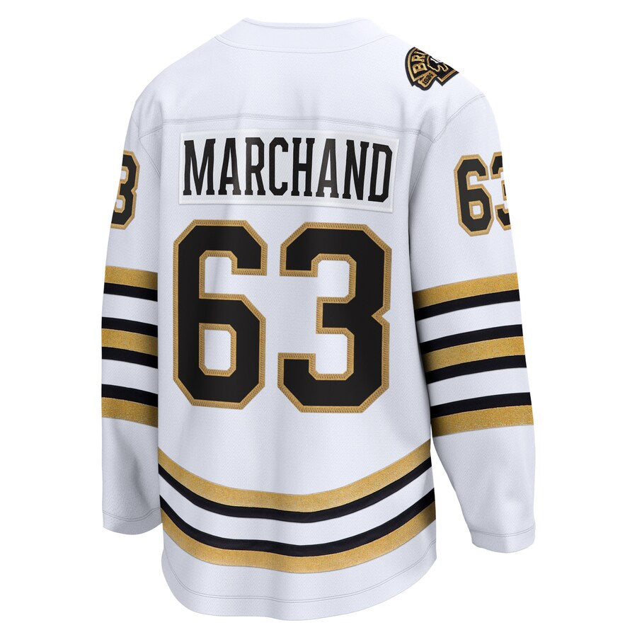B.Bruins #63 Brad Marchand Player Fanatics Anniversary Premier Breakaway White Hockey Jerseys