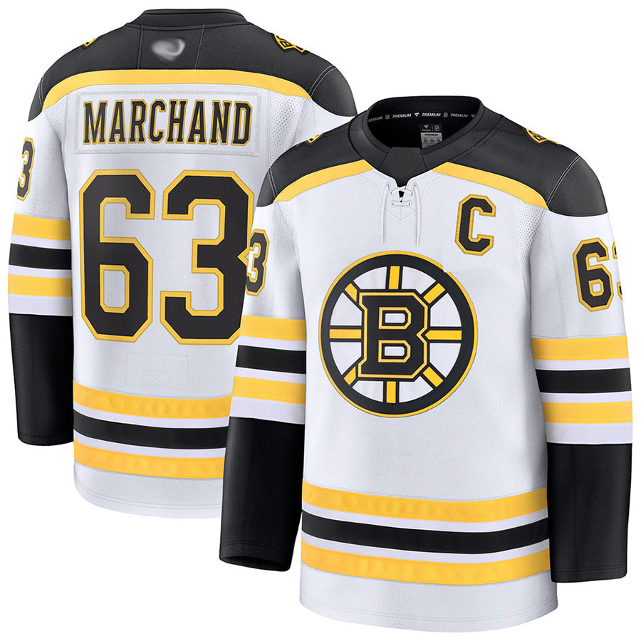 B.Bruins #63 Brad Marchand Player Fanatics Breakaway Premier White Hockey Jerseys