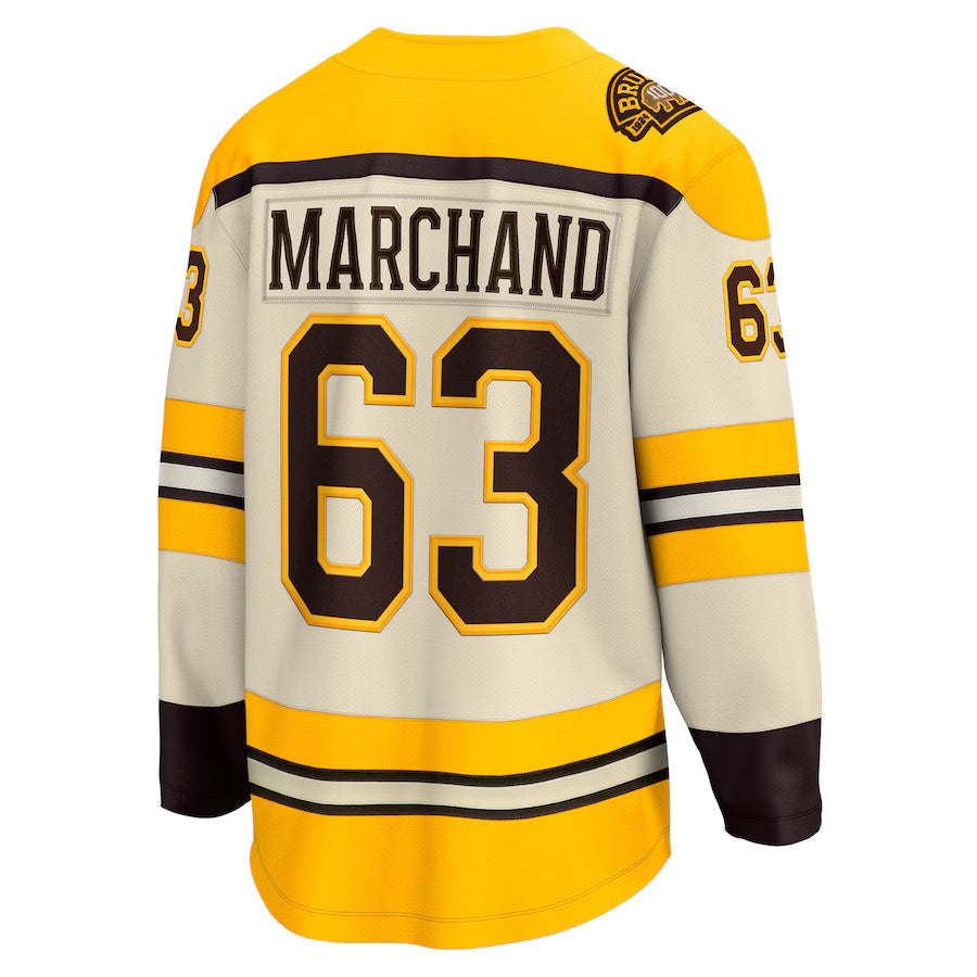 B.Bruins #63 Brad Marchand Player Fanatics  Cream Breakaway Hockey Jerseys