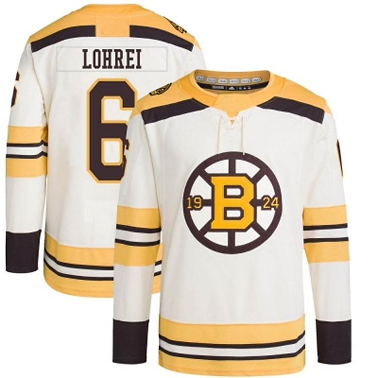 B.Bruins #6 Mason Lohrei Player Fanatics Cream Authenti Breakaway Hockey Jerseys
