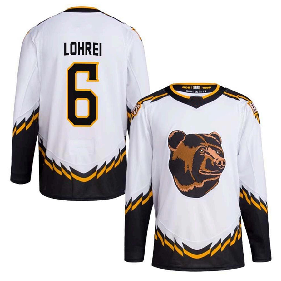B.Bruins #6 Mason Lohrei Player Fanatics White Reverse Retro Hockey Jerseys
