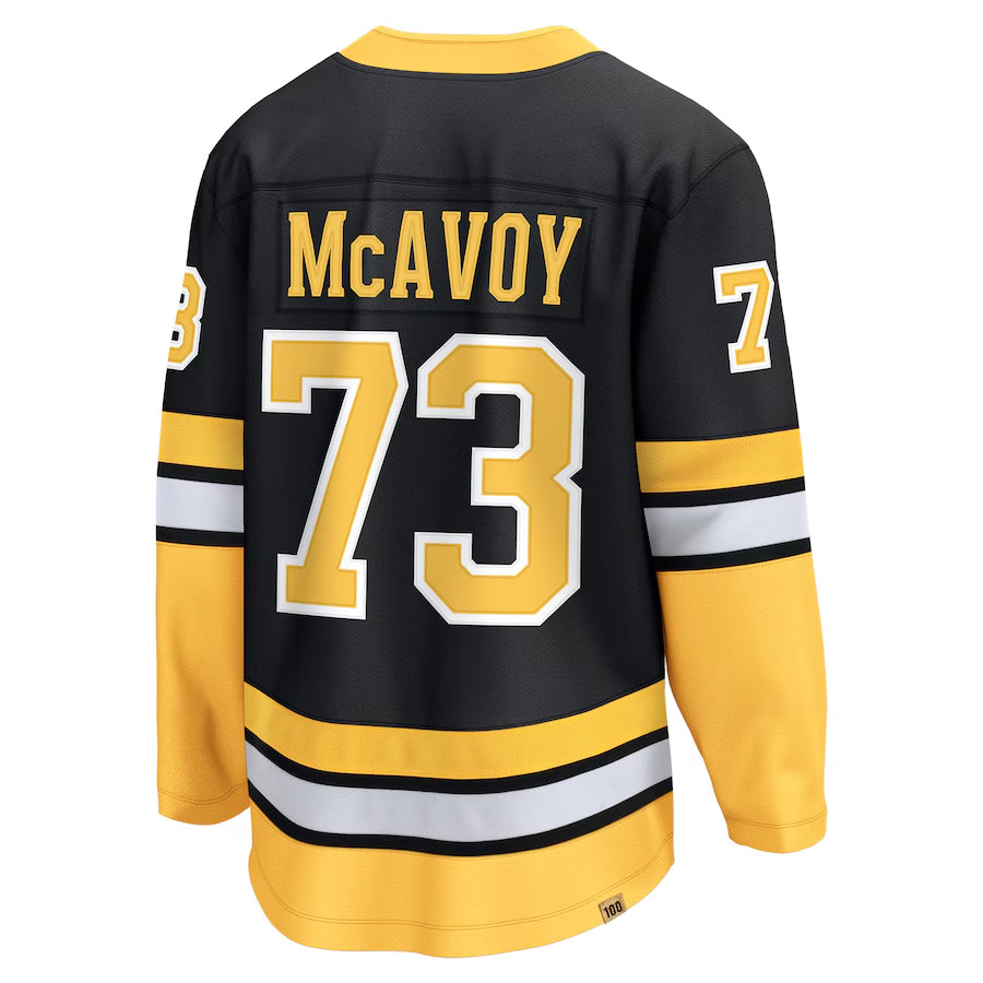 B.Bruins #73 Charlie McAvoy Player Fanatics Black Anniversary Premier Breakaway Hockey Jerseys
