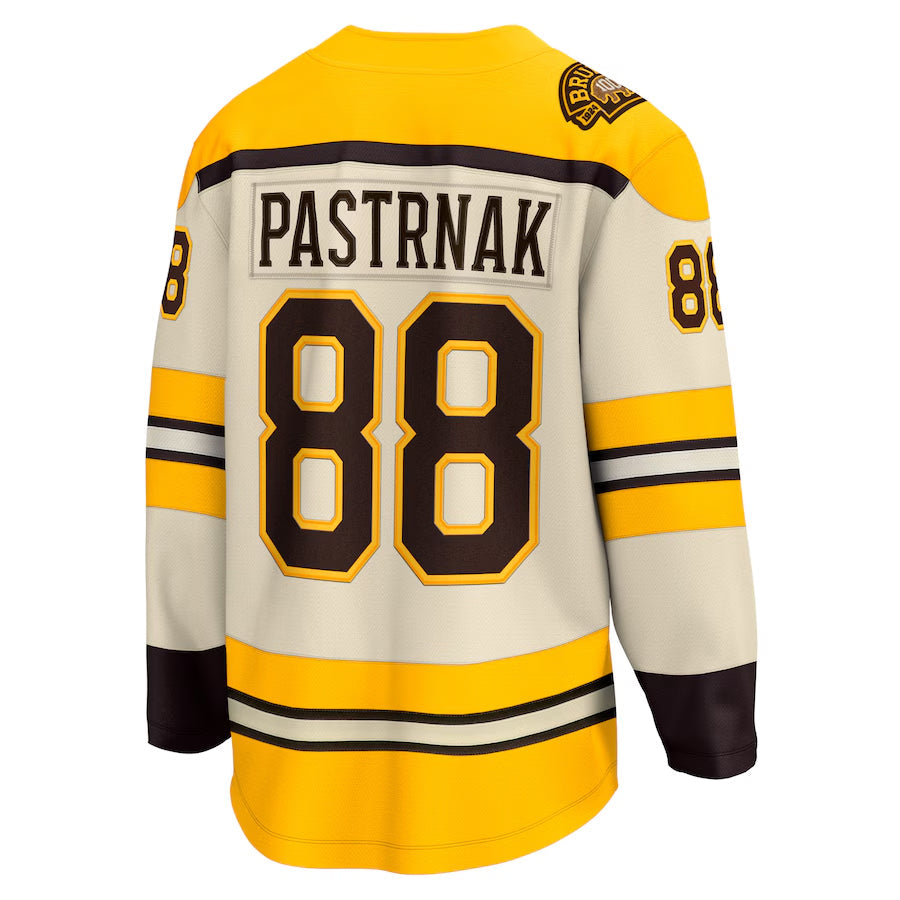 B.Bruins #88 David Pastrnak Player Fanatics Anniversary Premier Breakaway Cream Hockey Jerseys