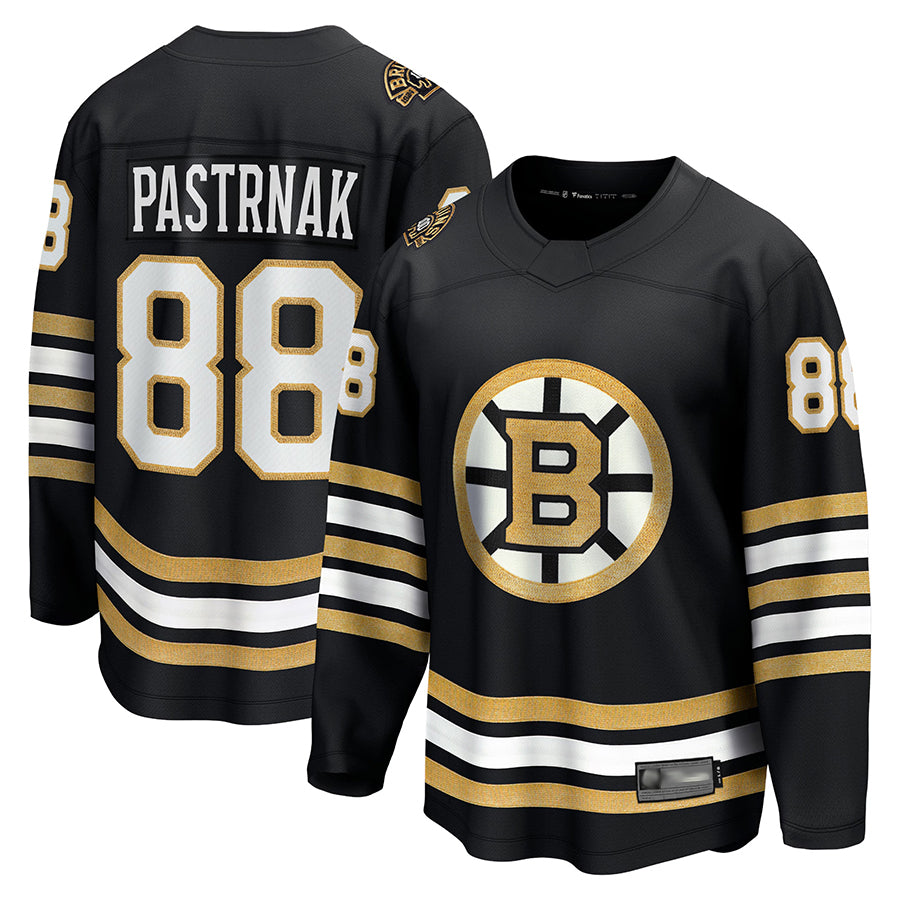 B.Bruins #88 David Pastrnak Player Fanatics Black Anniversary Premier Breakaway Hockey Jerseys