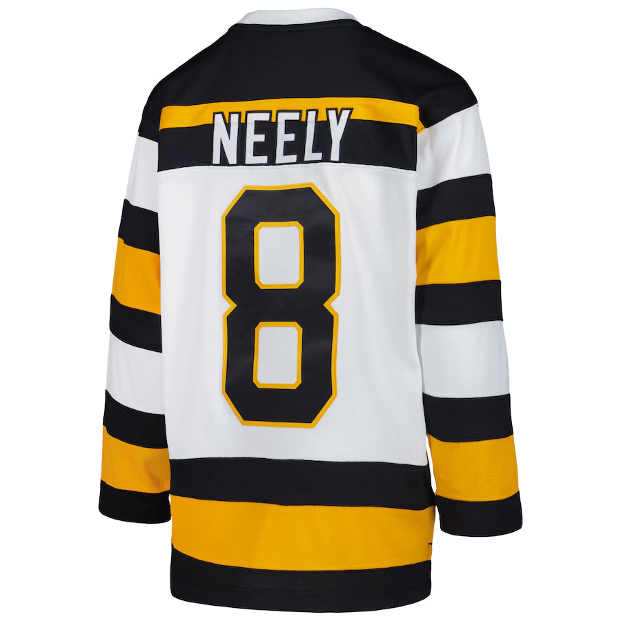 B.Bruins #8 Cam Neely 1991 Blue Line Player White Hockey Jerseys