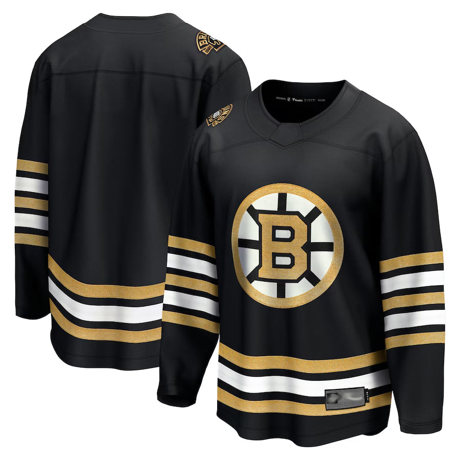 B.Bruins Blank Player Fanatics Replica Breakaway Home Anniversary Black Hockey Jerseys