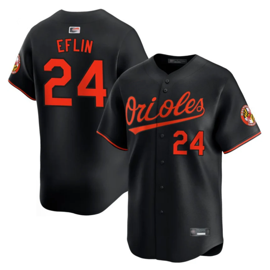 B.Orioles #24 Zach Eflin Player Black Home Replica Baseball Jerseys