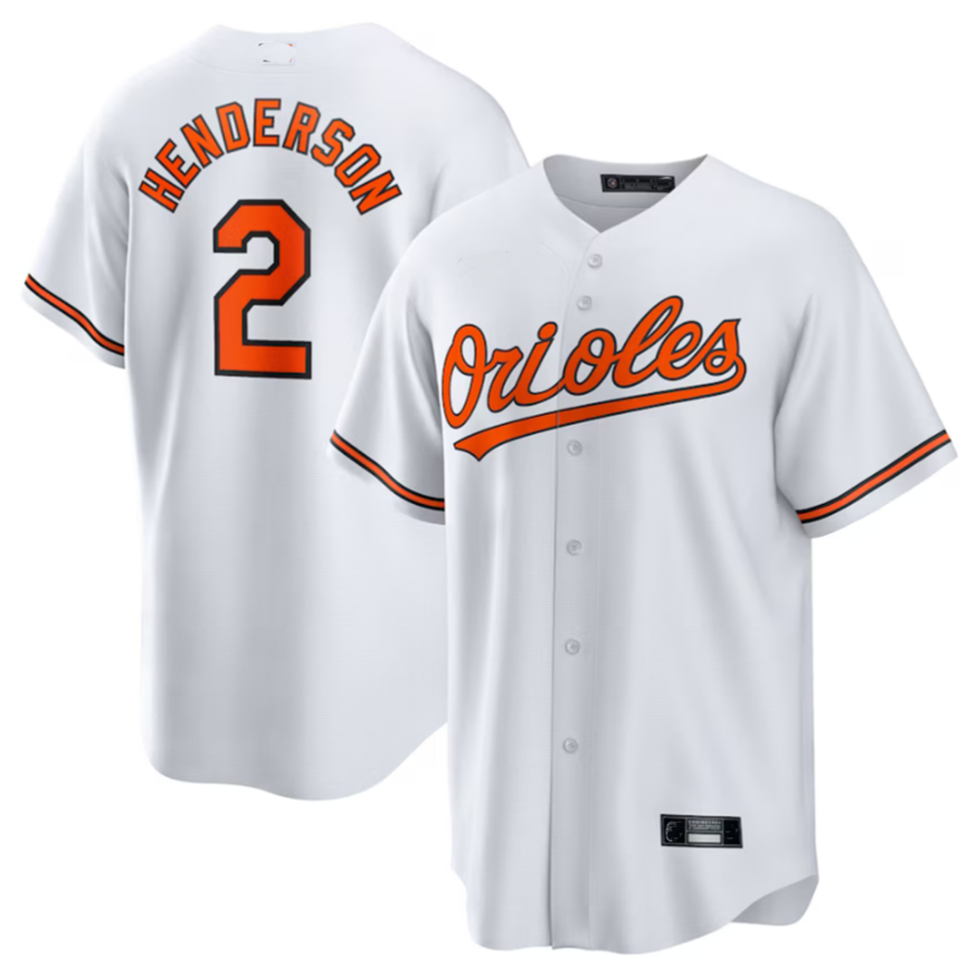 B.Orioles #2 Gunnar Henderson White Home Replica Player Baseball Jerseys