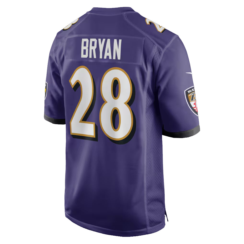B.Ravens #28 Taven Bryan Player Purple Home Game Football Jerseys