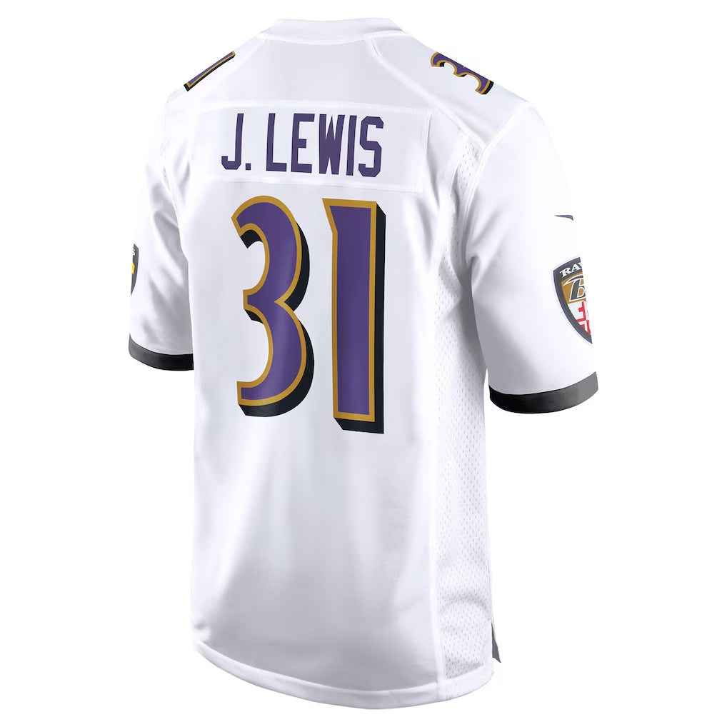 B.Ravens #31 Jamal Lewis Player White Home Game Football Jerseys