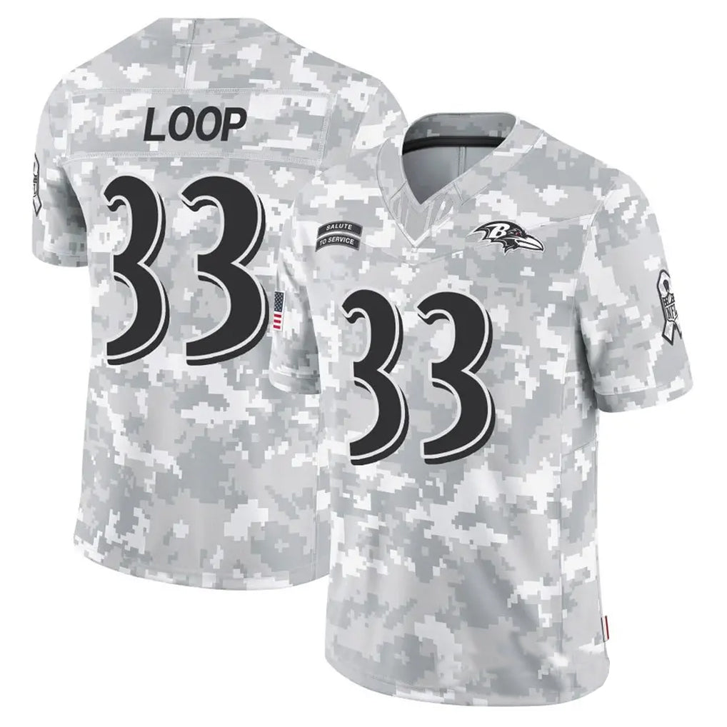 B.Ravens #33 Tyler Loop Player Arctic Camo Salute to Service Limited Football Jerseys