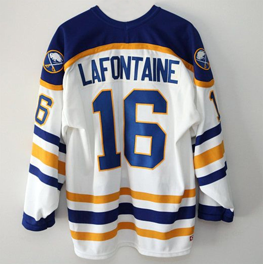 B.Sabres #16 Pat LaFontaine Player Fanatics Breakaway White Home Hockey Jerseys