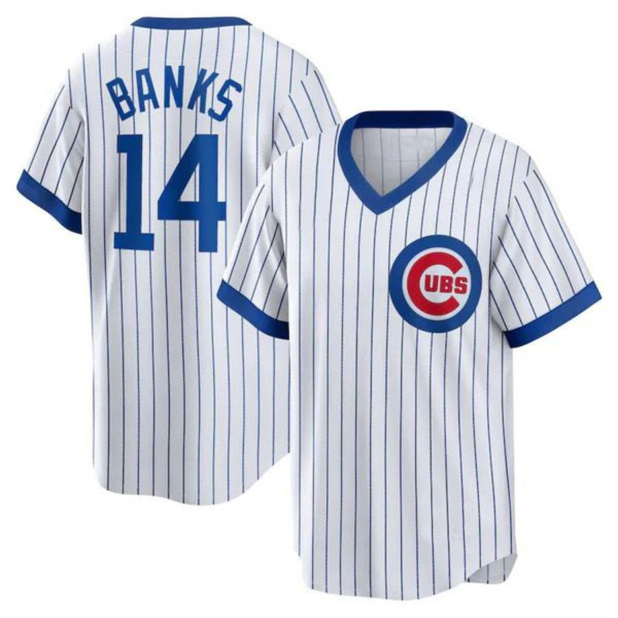 #14 Ernie Banks Player C.Cubs White Home Cooperstown Collection Baseball Jerseys